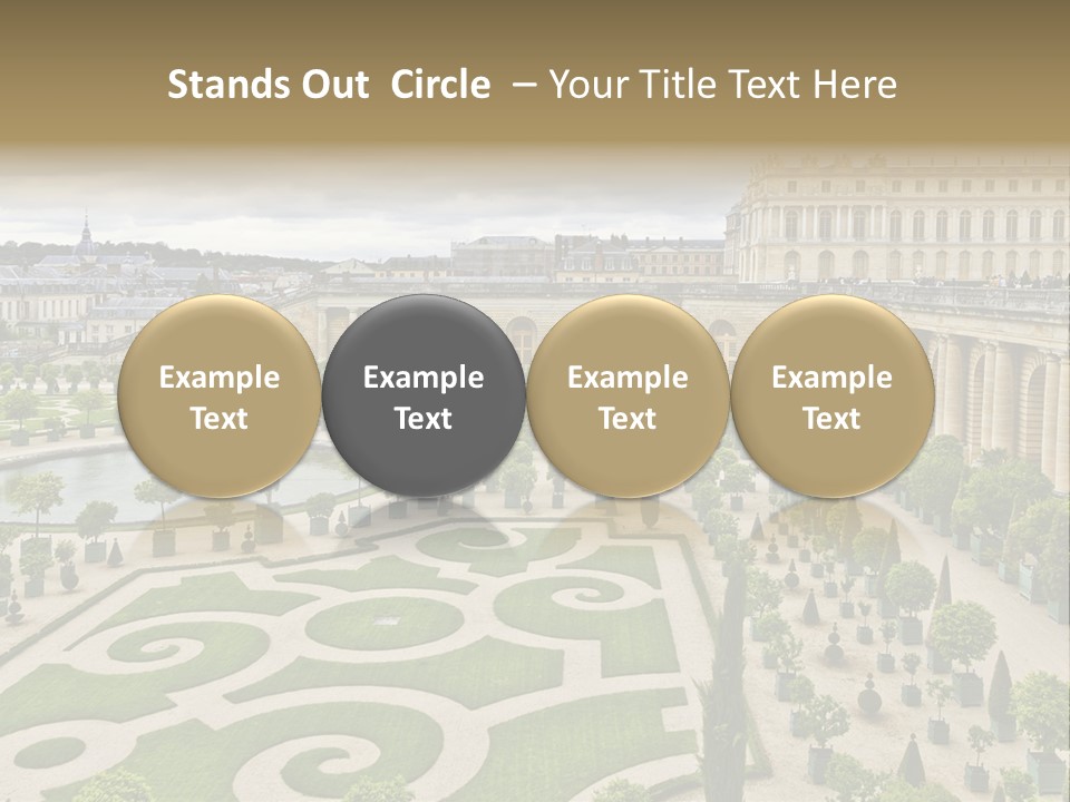 A View Of A Garden With A Fountain In The Middle Of It PowerPoint Template