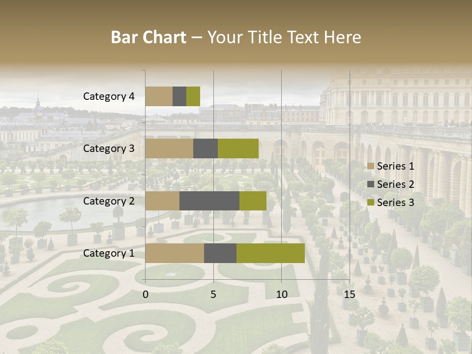 A View Of A Garden With A Fountain In The Middle Of It PowerPoint Template