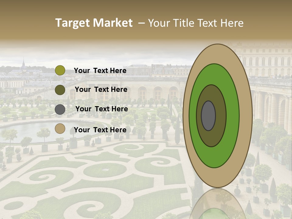 A View Of A Garden With A Fountain In The Middle Of It PowerPoint Template