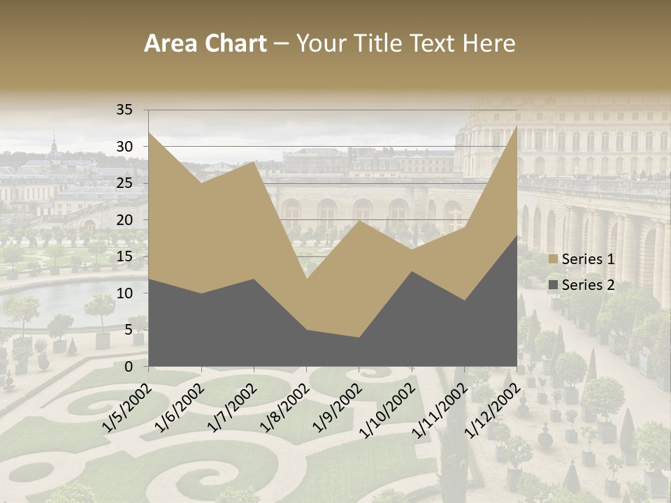 A View Of A Garden With A Fountain In The Middle Of It PowerPoint Template