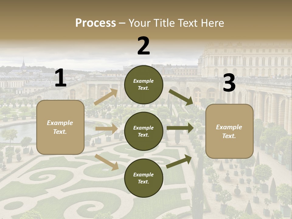 A View Of A Garden With A Fountain In The Middle Of It PowerPoint Template