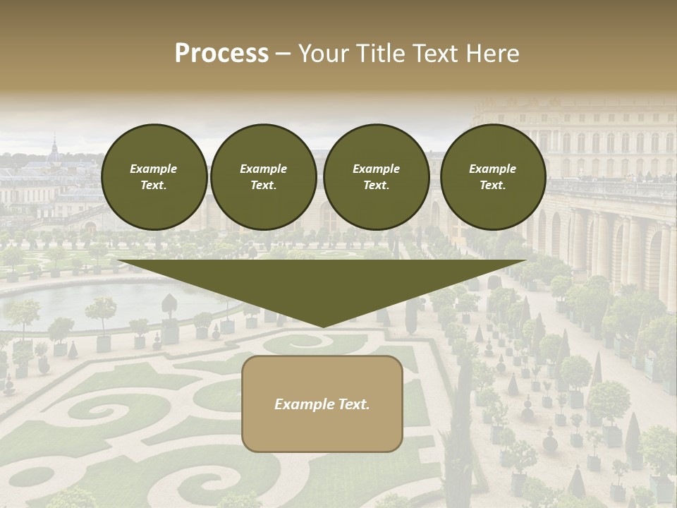 A View Of A Garden With A Fountain In The Middle Of It PowerPoint Template