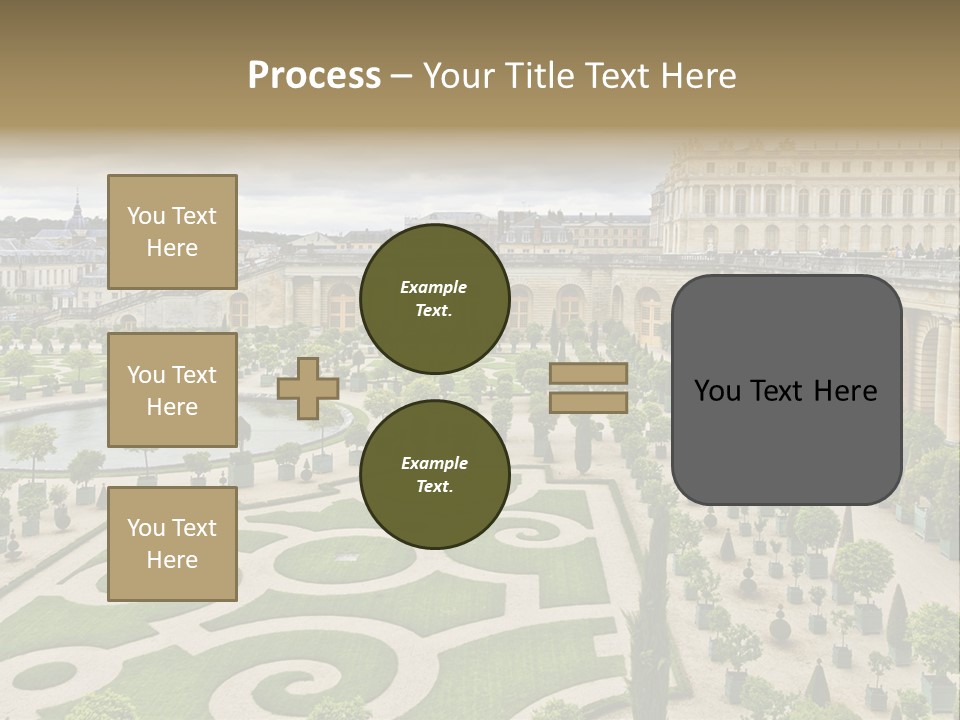A View Of A Garden With A Fountain In The Middle Of It PowerPoint Template