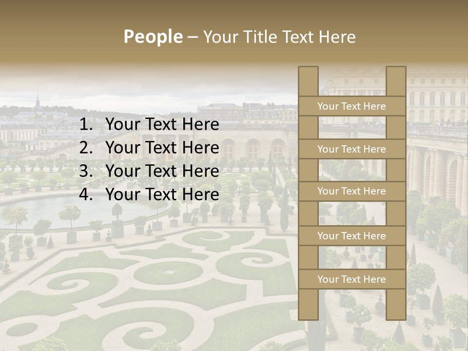 A View Of A Garden With A Fountain In The Middle Of It PowerPoint Template