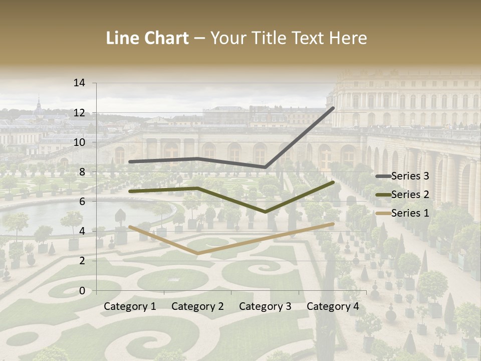 A View Of A Garden With A Fountain In The Middle Of It PowerPoint Template