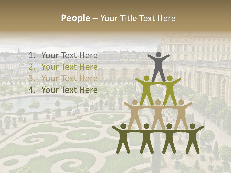 A View Of A Garden With A Fountain In The Middle Of It PowerPoint Template