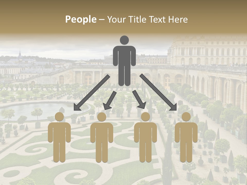 A View Of A Garden With A Fountain In The Middle Of It PowerPoint Template