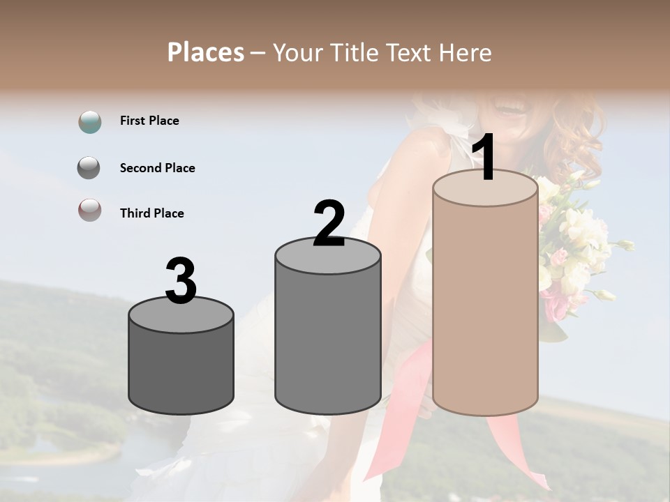 A Woman In A White Dress Holding A Bouquet Of Flowers PowerPoint Template