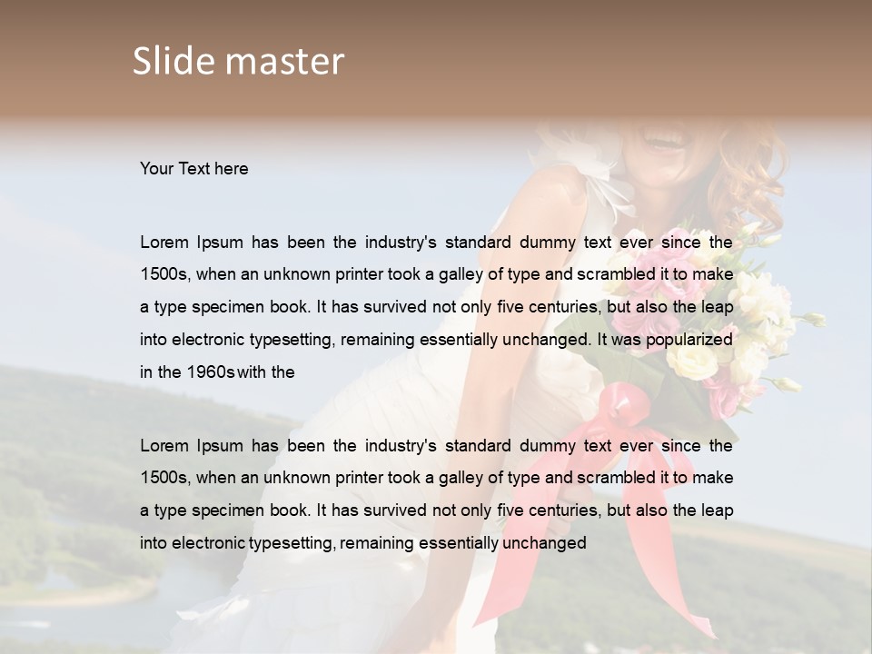 A Woman In A White Dress Holding A Bouquet Of Flowers PowerPoint Template