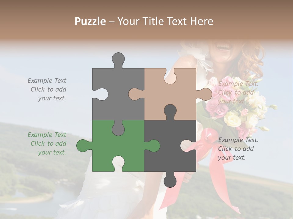 A Woman In A White Dress Holding A Bouquet Of Flowers PowerPoint Template