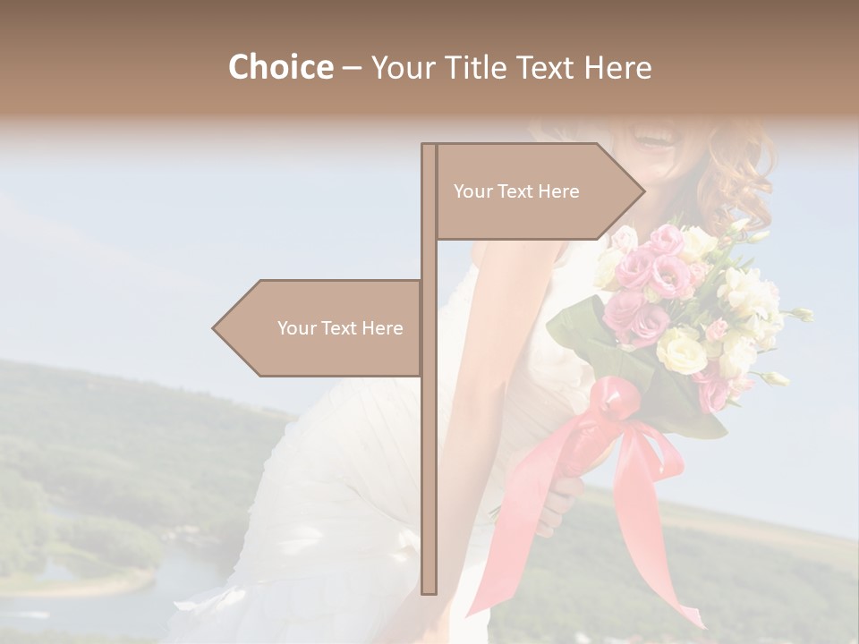 A Woman In A White Dress Holding A Bouquet Of Flowers PowerPoint Template