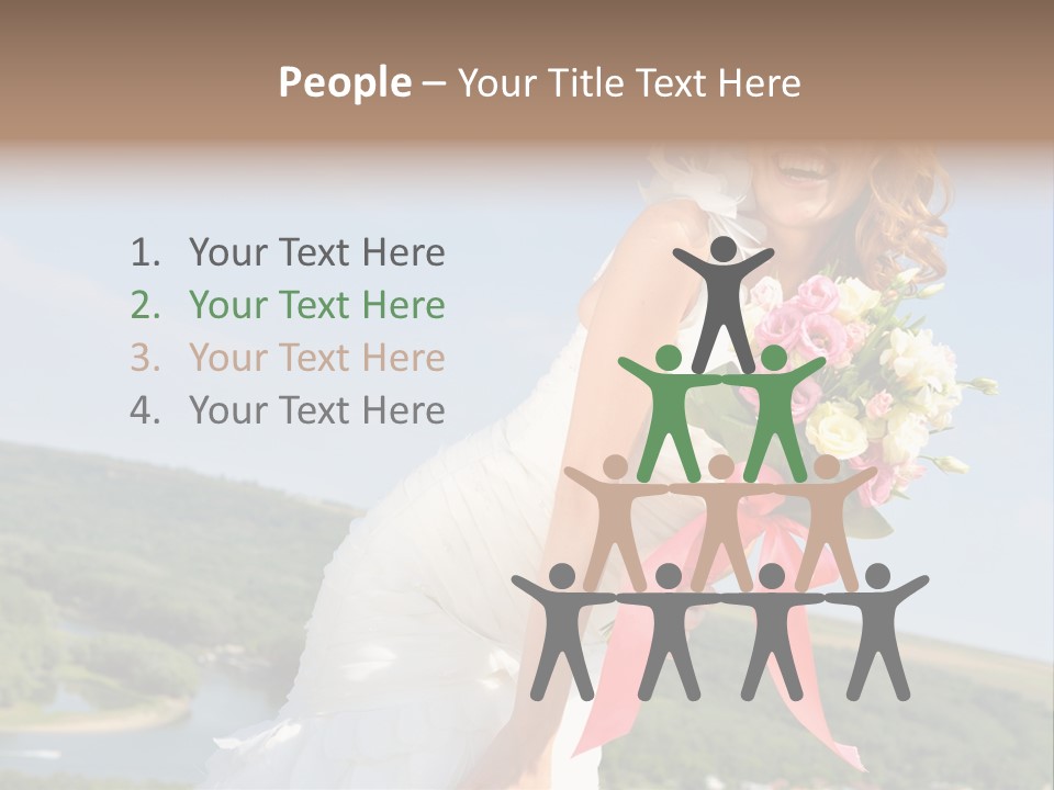 A Woman In A White Dress Holding A Bouquet Of Flowers PowerPoint Template