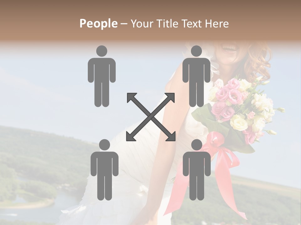 A Woman In A White Dress Holding A Bouquet Of Flowers PowerPoint Template