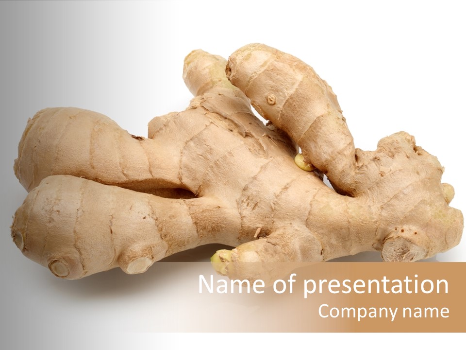 A Close Up Of A Ginger Root On A White Background PowerPoint Template