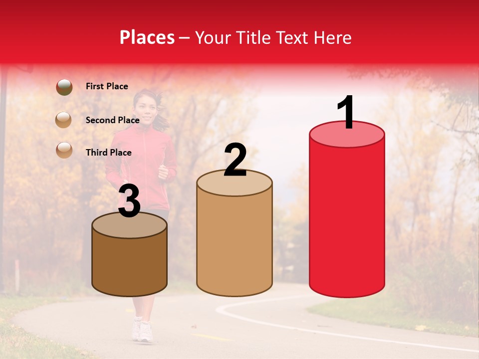 A Woman Running Down A Road In A Red Jacket PowerPoint Template