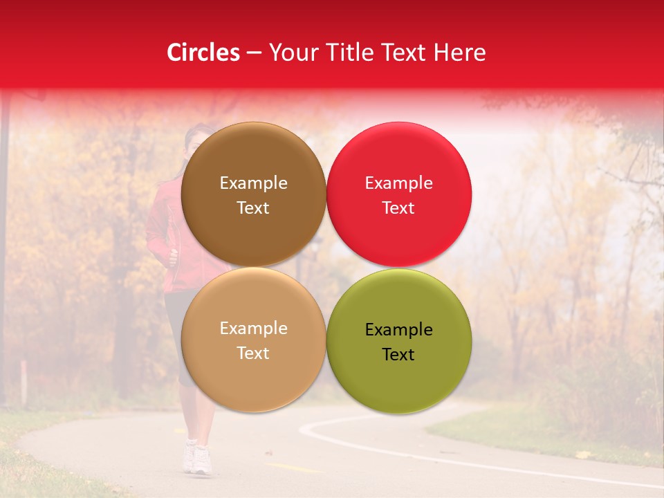 A Woman Running Down A Road In A Red Jacket PowerPoint Template