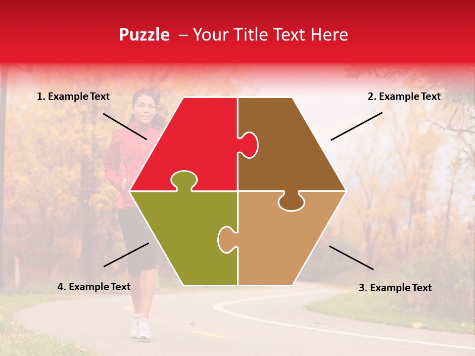 A Woman Running Down A Road In A Red Jacket PowerPoint Template