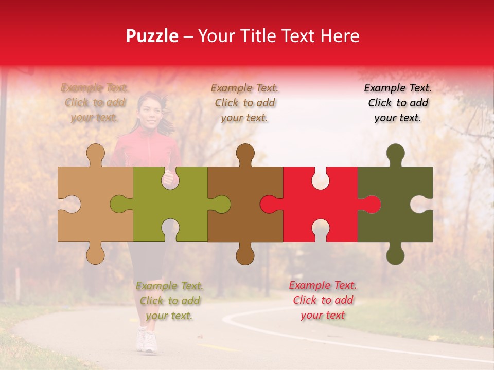 A Woman Running Down A Road In A Red Jacket PowerPoint Template