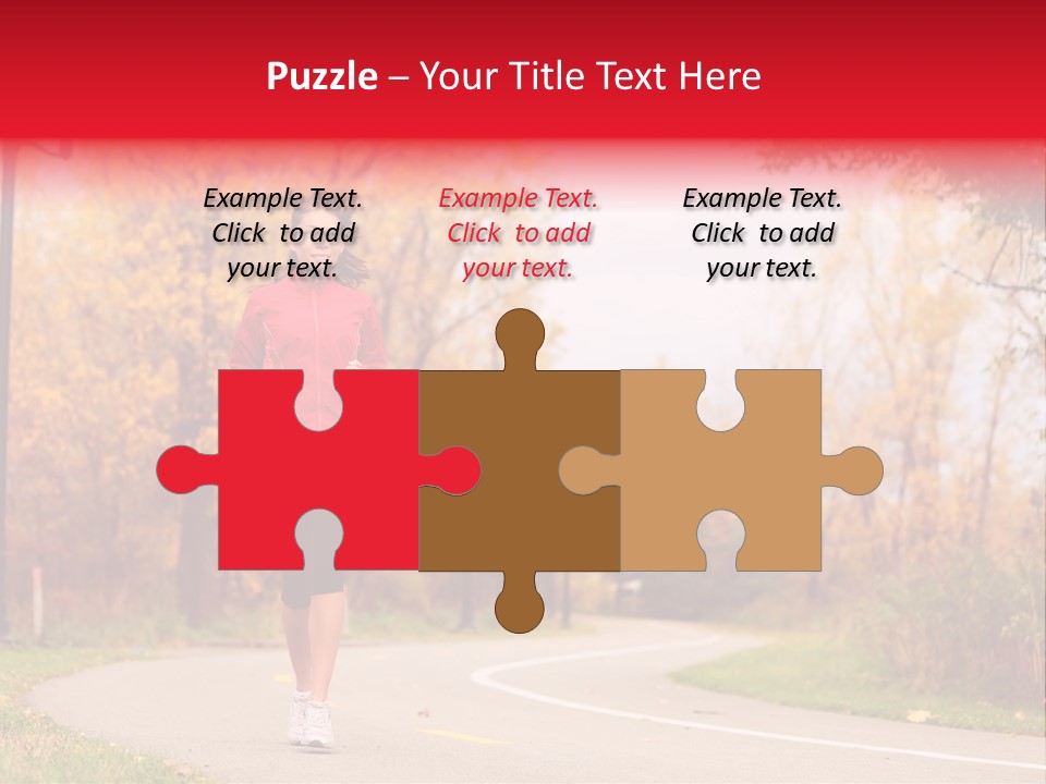 A Woman Running Down A Road In A Red Jacket PowerPoint Template