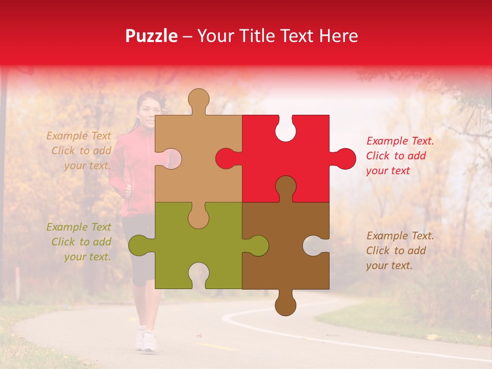 A Woman Running Down A Road In A Red Jacket PowerPoint Template