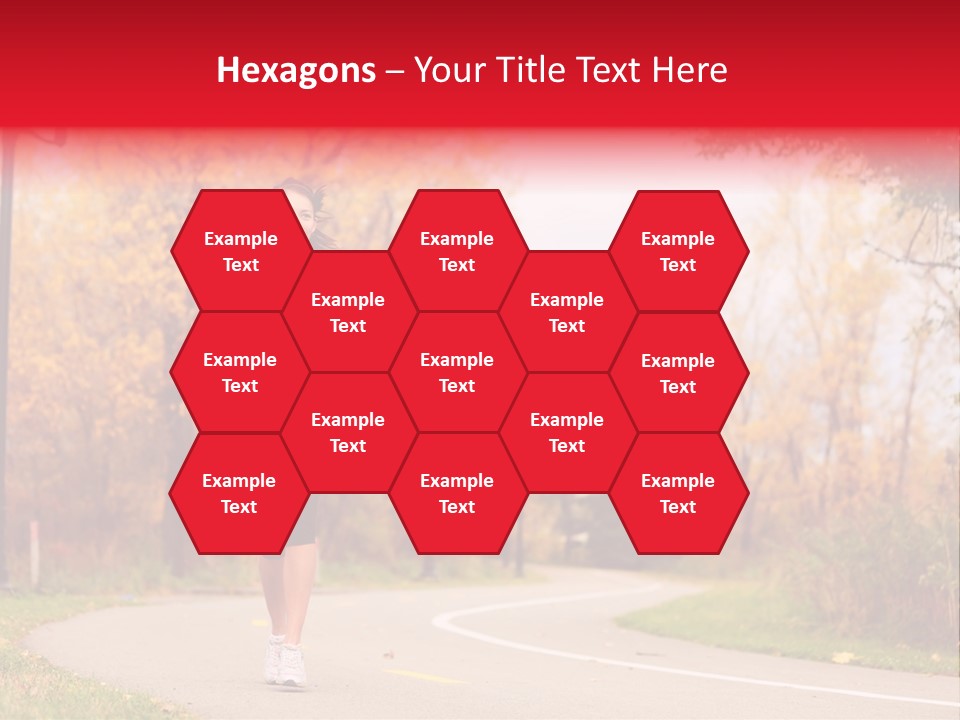 A Woman Running Down A Road In A Red Jacket PowerPoint Template