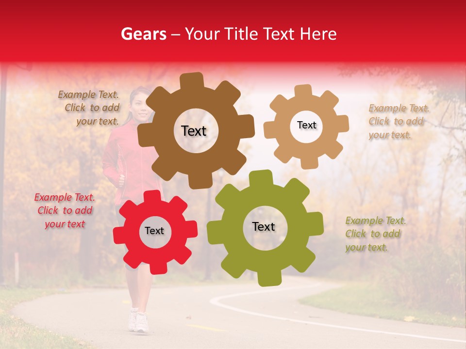 A Woman Running Down A Road In A Red Jacket PowerPoint Template