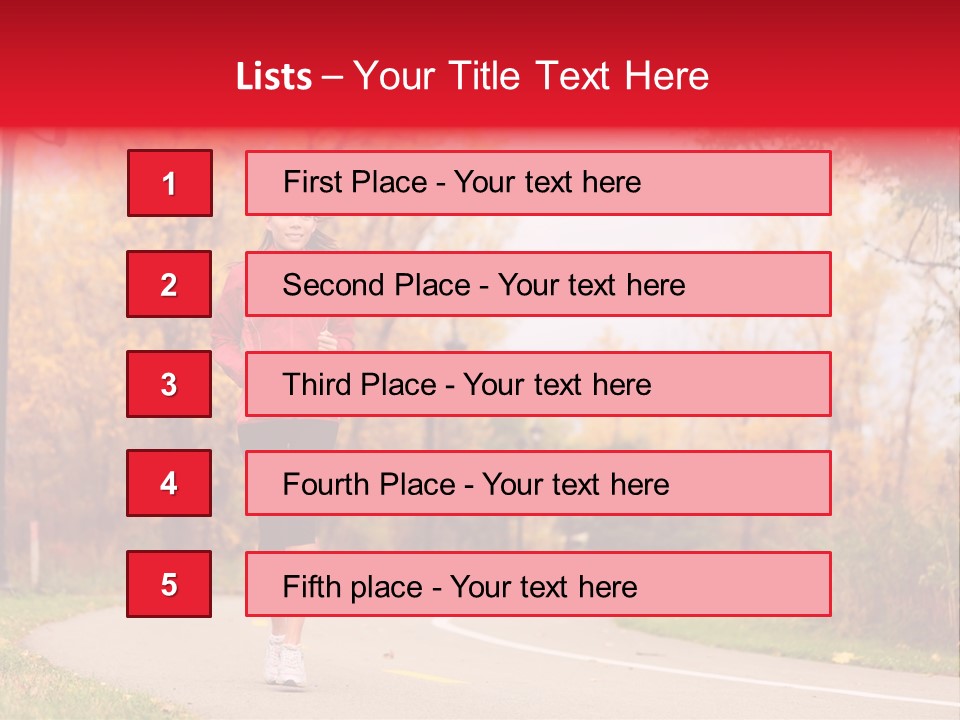 A Woman Running Down A Road In A Red Jacket PowerPoint Template