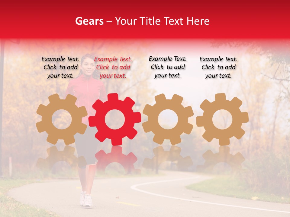 A Woman Running Down A Road In A Red Jacket PowerPoint Template