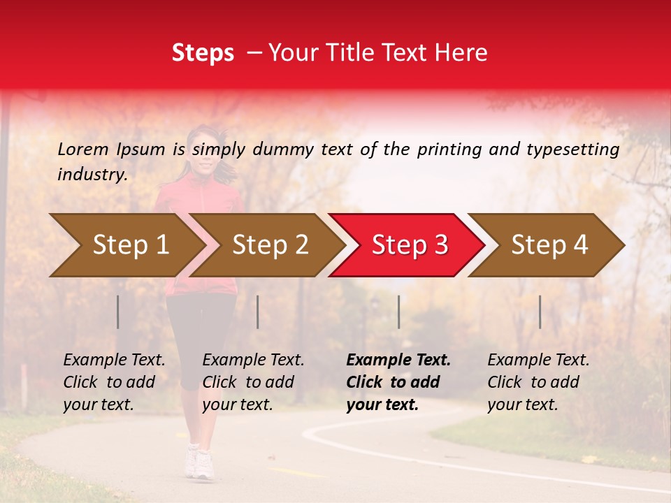 A Woman Running Down A Road In A Red Jacket PowerPoint Template