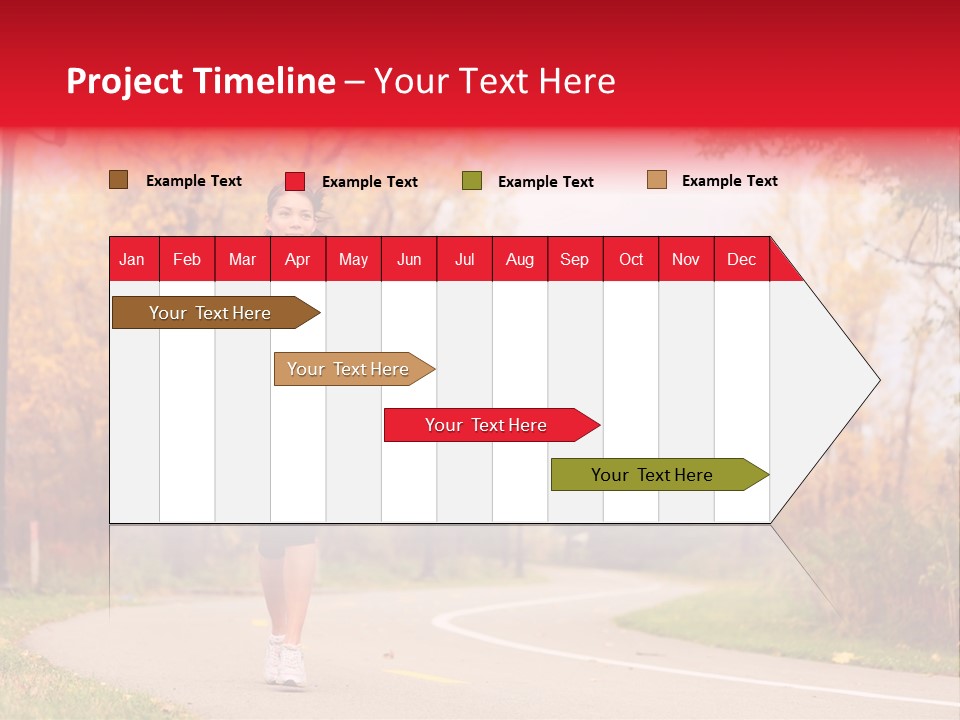 A Woman Running Down A Road In A Red Jacket PowerPoint Template