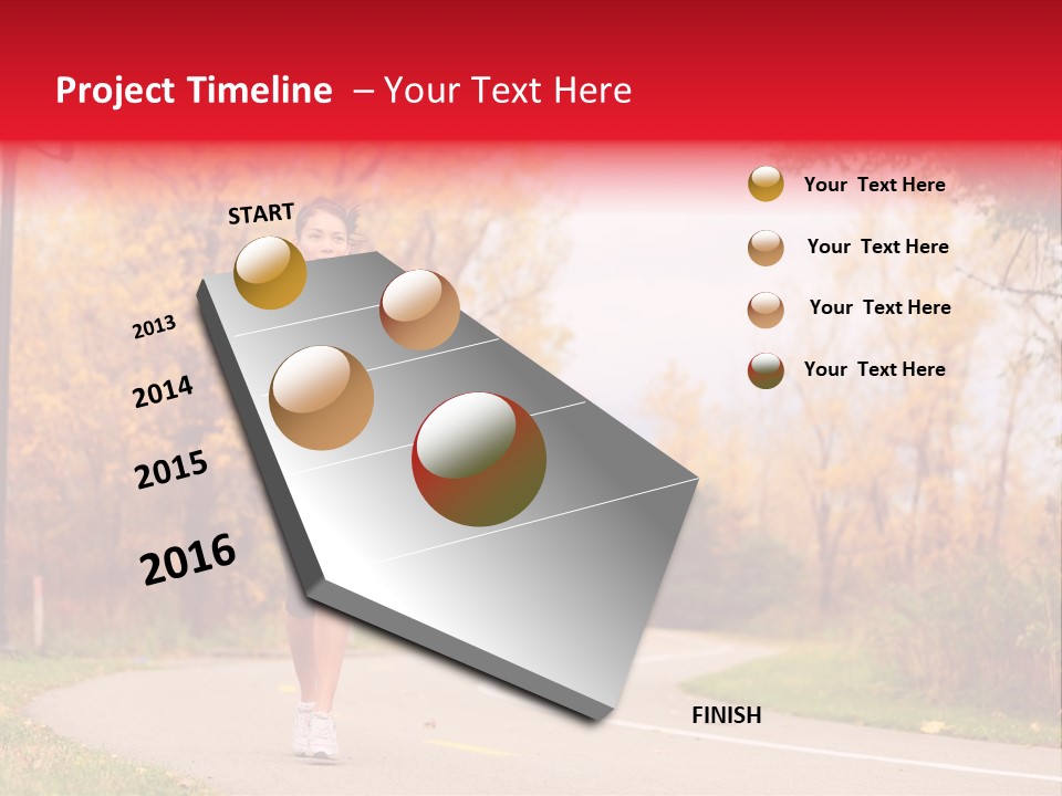 A Woman Running Down A Road In A Red Jacket PowerPoint Template