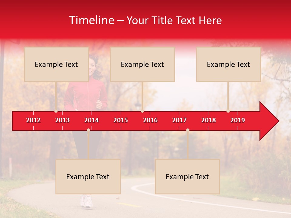 A Woman Running Down A Road In A Red Jacket PowerPoint Template