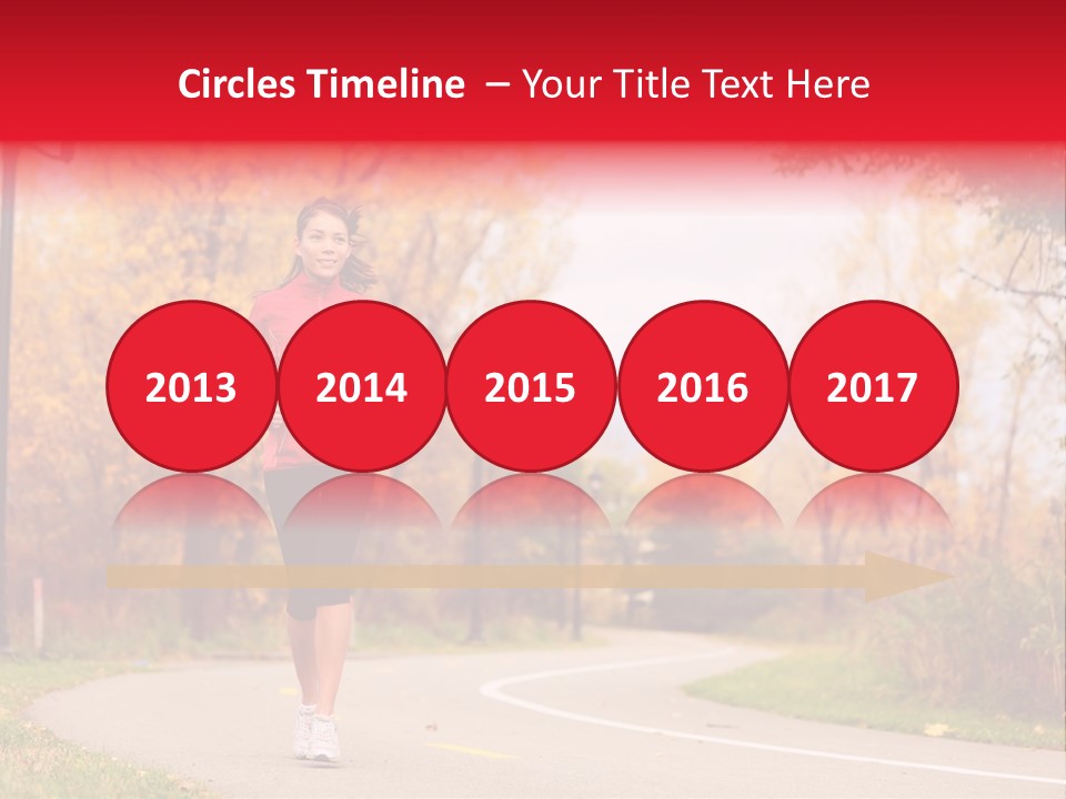 A Woman Running Down A Road In A Red Jacket PowerPoint Template