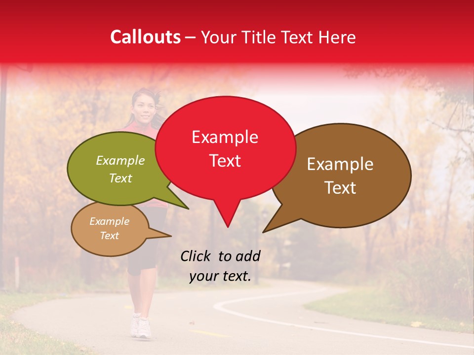 A Woman Running Down A Road In A Red Jacket PowerPoint Template