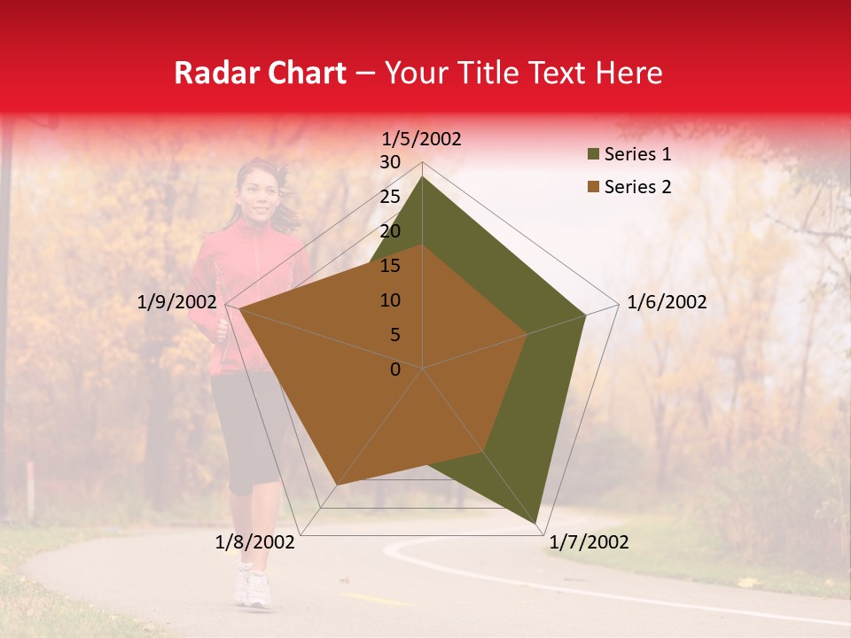 A Woman Running Down A Road In A Red Jacket PowerPoint Template