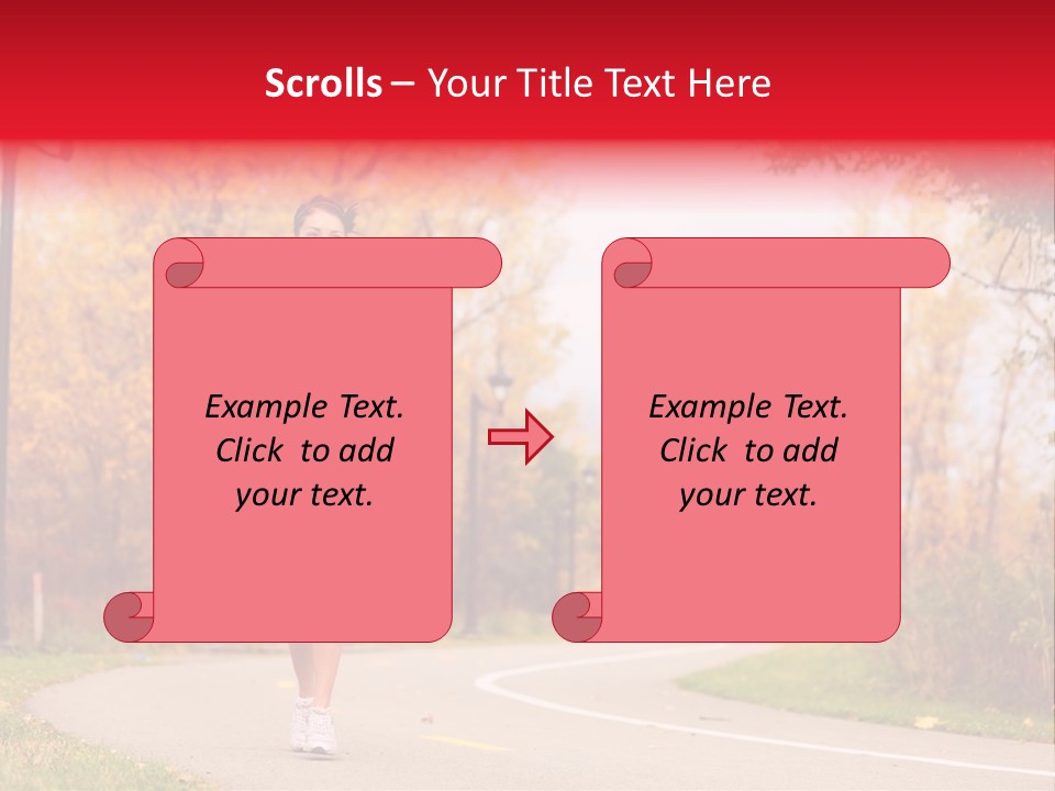 A Woman Running Down A Road In A Red Jacket PowerPoint Template