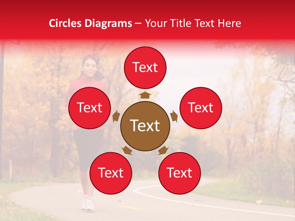 A Woman Running Down A Road In A Red Jacket PowerPoint Template