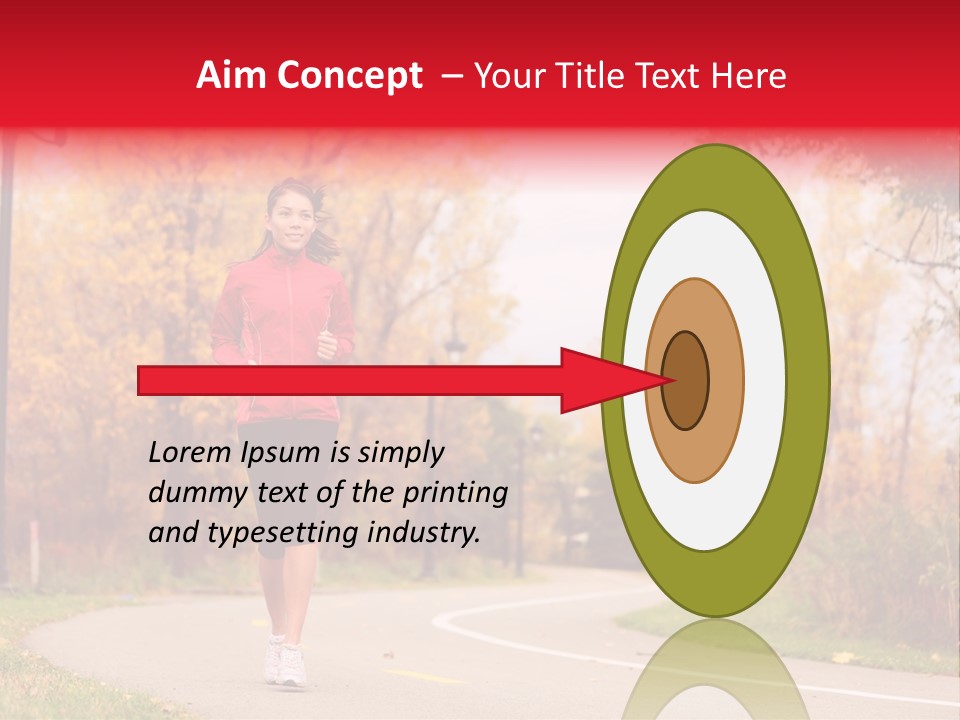 A Woman Running Down A Road In A Red Jacket PowerPoint Template