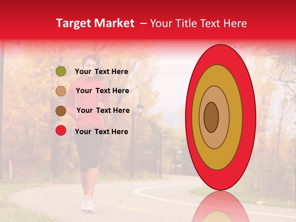 A Woman Running Down A Road In A Red Jacket PowerPoint Template