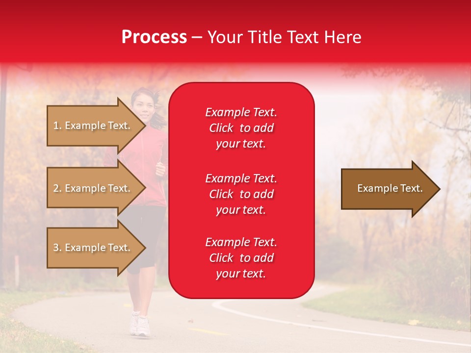 A Woman Running Down A Road In A Red Jacket PowerPoint Template
