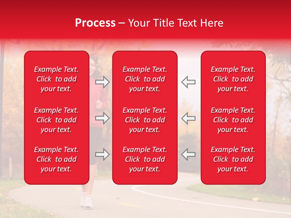 A Woman Running Down A Road In A Red Jacket PowerPoint Template