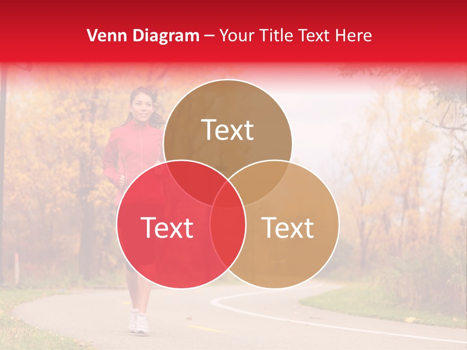A Woman Running Down A Road In A Red Jacket PowerPoint Template