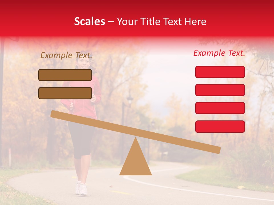 A Woman Running Down A Road In A Red Jacket PowerPoint Template