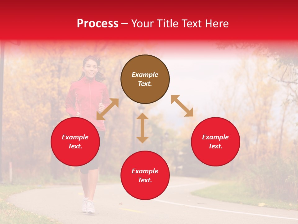 A Woman Running Down A Road In A Red Jacket PowerPoint Template