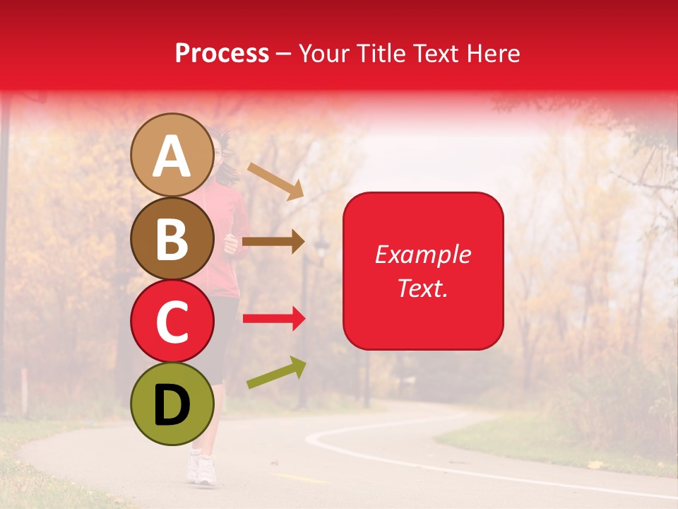 A Woman Running Down A Road In A Red Jacket PowerPoint Template