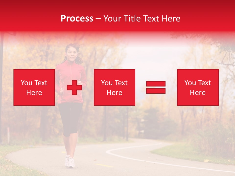 A Woman Running Down A Road In A Red Jacket PowerPoint Template