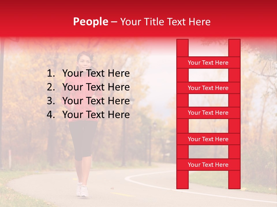 A Woman Running Down A Road In A Red Jacket PowerPoint Template