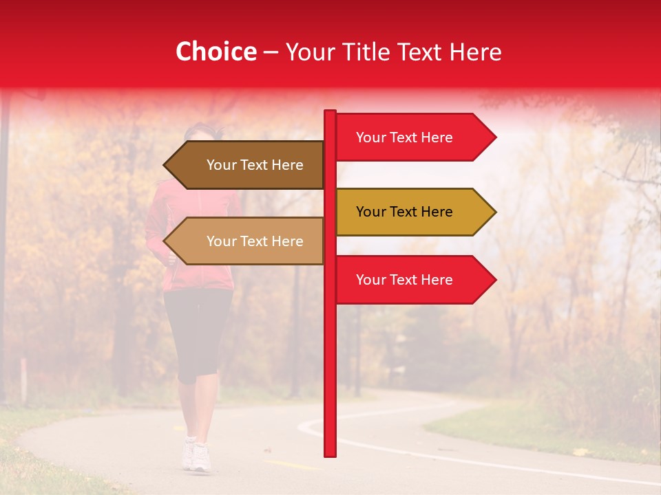 A Woman Running Down A Road In A Red Jacket PowerPoint Template