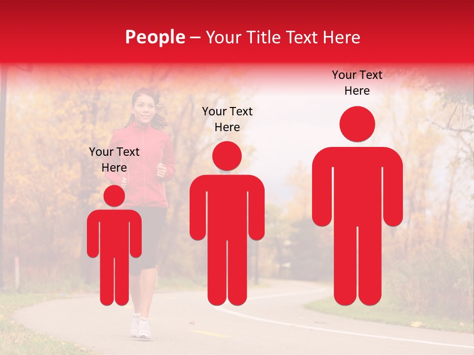 A Woman Running Down A Road In A Red Jacket PowerPoint Template