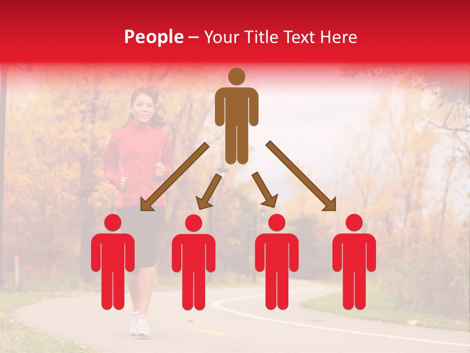 A Woman Running Down A Road In A Red Jacket PowerPoint Template